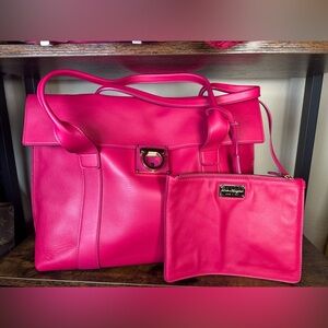 Salvatore Ferragamo Hot Pink Leather Tote with Matching Pouch